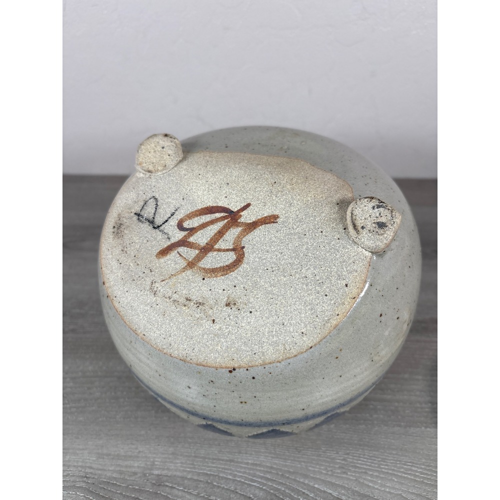 Studio Pottery Lidded Tilted Candy Jar Blue Stoneware‎ Signed Artist Monogram - Picture 6 of 7